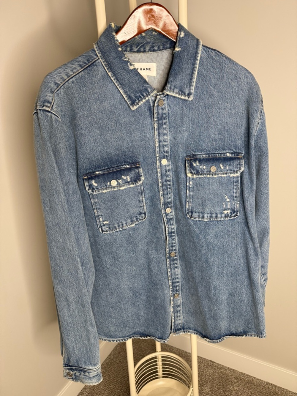 Frame Indigo Shredded Denim Jacket